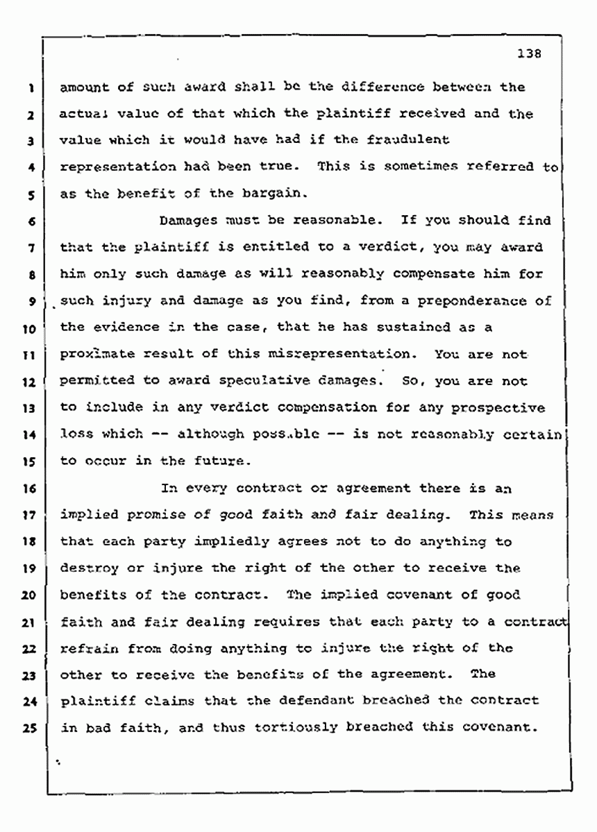 Los Angeles, California Civil Trial<br>Jeffrey MacDonald vs. Joe McGinniss<br><br>August 13, 1987:<br>Jury Instructions, p. 138