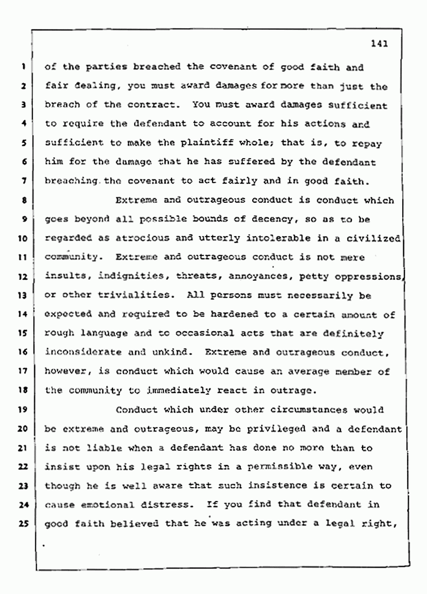 Los Angeles, California Civil Trial<br>Jeffrey MacDonald vs. Joe McGinniss<br><br>August 13, 1987:<br>Jury Instructions, p. 141