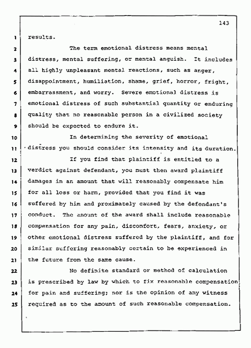 Los Angeles, California Civil Trial<br>Jeffrey MacDonald vs. Joe McGinniss<br><br>August 13, 1987:<br>Jury Instructions, p. 143
