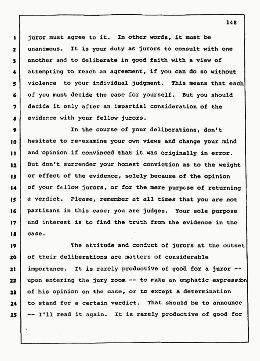 Los Angeles, California Civil Trial<br>Jeffrey MacDonald vs. Joe McGinniss<br><br>August 13, 1987:<br>Jury Instructions, p. 148