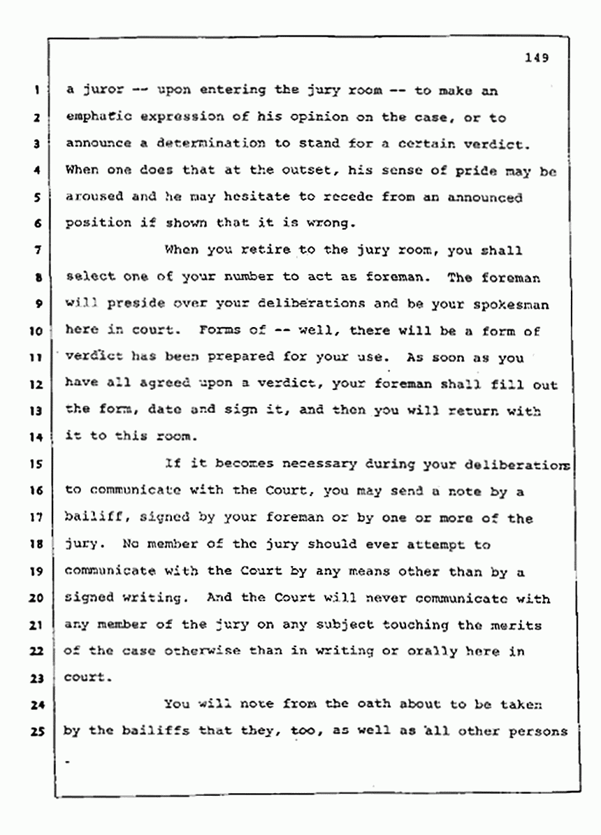 Los Angeles, California Civil Trial<br>Jeffrey MacDonald vs. Joe McGinniss<br><br>August 13, 1987:<br>Jury Instructions, p. 149