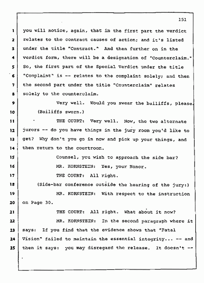 Los Angeles, California Civil Trial<br>Jeffrey MacDonald vs. Joe McGinniss<br><br>August 13, 1987:<br>Jury Instructions, p. 151