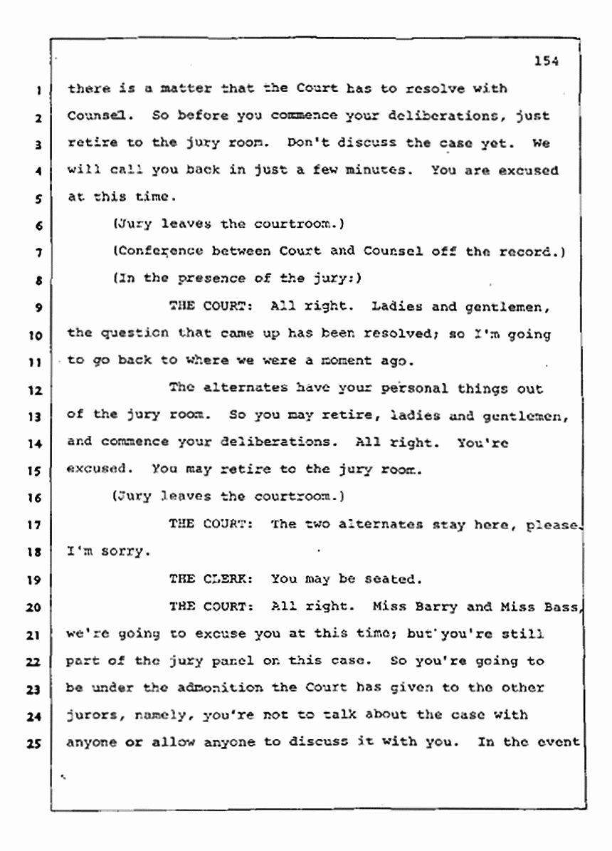 Los Angeles, California Civil Trial<br>Jeffrey MacDonald vs. Joe McGinniss<br><br>August 13, 1987:<br>Jury Instructions, p. 154