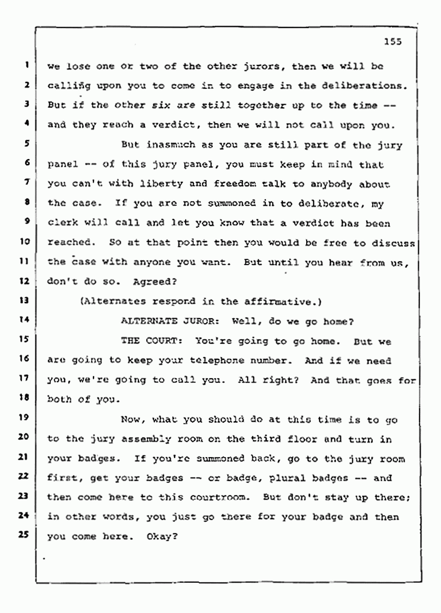 Los Angeles, California Civil Trial<br>Jeffrey MacDonald vs. Joe McGinniss<br><br>August 13, 1987:<br>Jury Instructions, p. 155