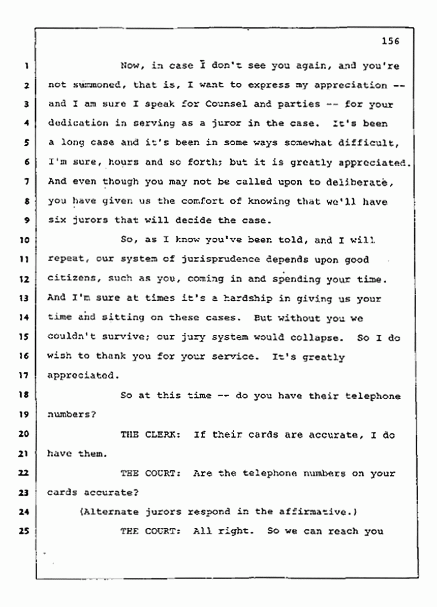 Los Angeles, California Civil Trial<br>Jeffrey MacDonald vs. Joe McGinniss<br><br>August 13, 1987:<br>Jury Instructions, p. 156