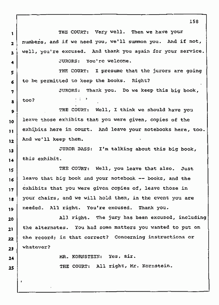 Los Angeles, California Civil Trial<br>Jeffrey MacDonald vs. Joe McGinniss<br><br>August 13, 1987:<br>Jury Instructions, p. 158