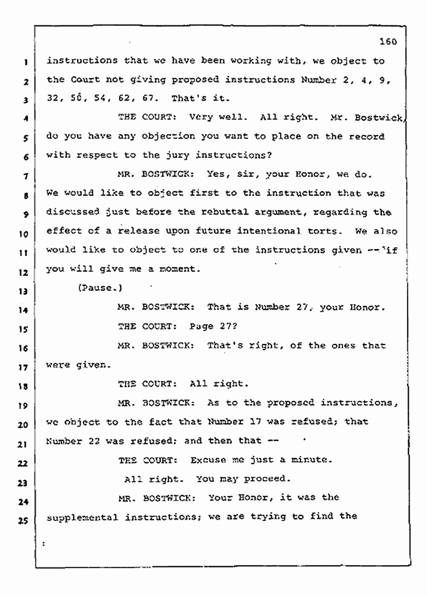 Los Angeles, California Civil Trial<br>Jeffrey MacDonald vs. Joe McGinniss<br><br>August 13, 1987:<br>Jury Instructions, p. 160