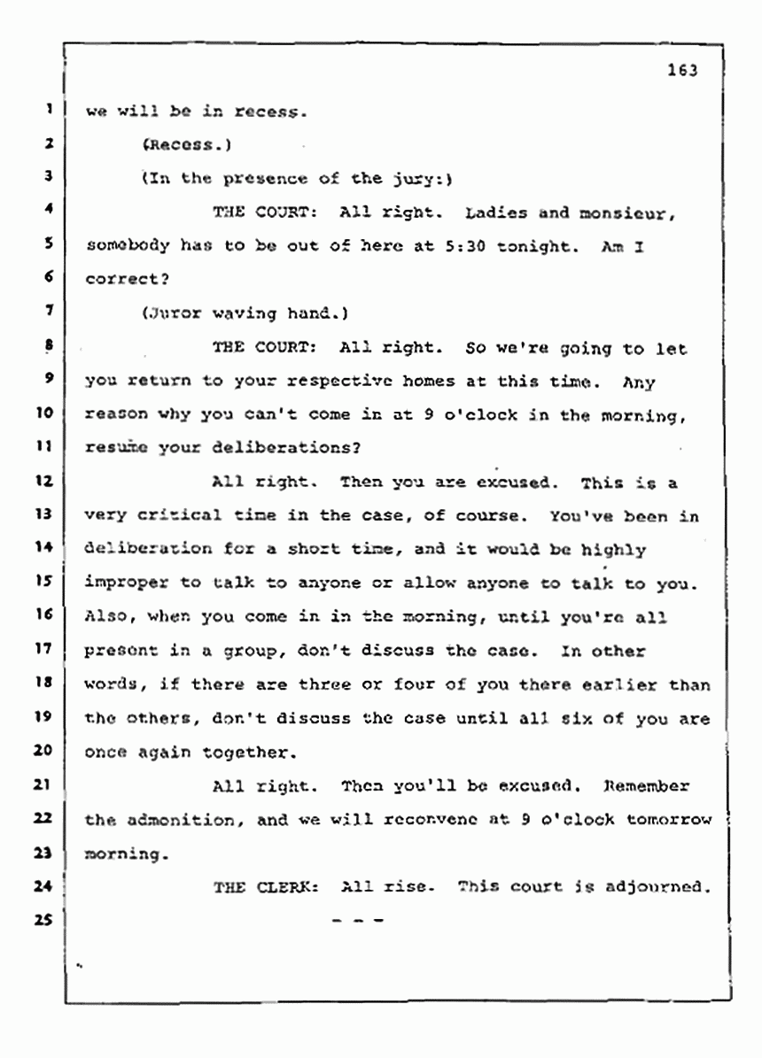 Los Angeles, California Civil Trial<br>Jeffrey MacDonald vs. Joe McGinniss<br><br>August 13, 1987:<br>Jury Instructions, p. 163
