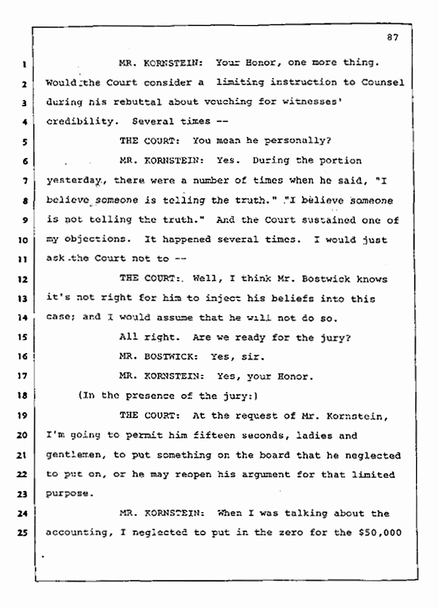 Los Angeles, California Civil Trial<br>Jeffrey MacDonald vs. Joe McGinniss<br><br>August 13, 1987:<br>Final Arguments for Plaintiff Jeffrey MacDonald, p. 87